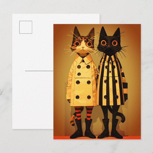 Cartão Postal Gatos da Moda – Casacos e Botas Excêntricas para G (Frente/Verso)