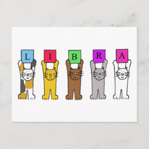 Cartão Postal Gatos de Cartoon de Libra Birthday