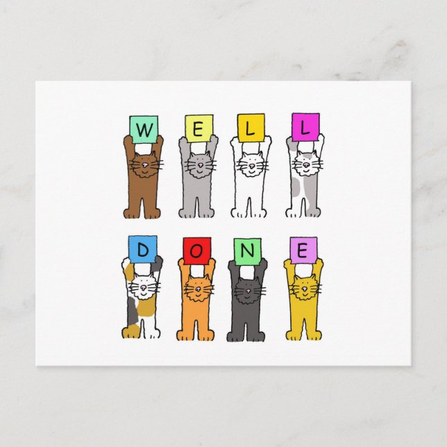 Cartão Postal Gatos de Cartoon de Parabéns Bem Feitos (Frente)