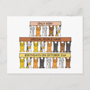 Cartão Postal Gatos de Cartoons de Aniversário do Dia das Bruxas