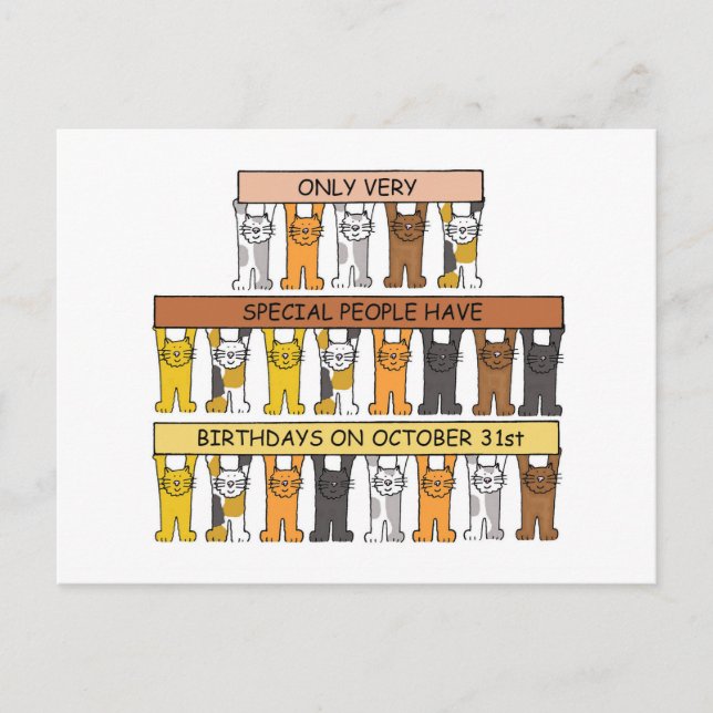 Cartão Postal Gatos de Cartoons de Aniversário do Dia das Bruxas (Frente)