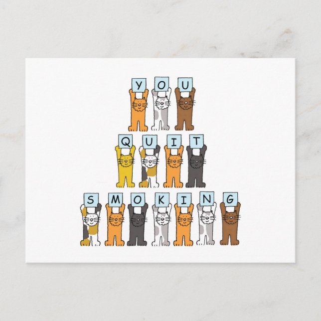 Cartão Postal Gatos de Desenho Animado Pararam de Fumar (Frente)