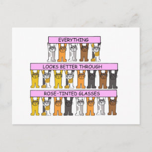 Cartão Postal Gatos de Desenho Animado Usando Óculos Cor-de-Rosa