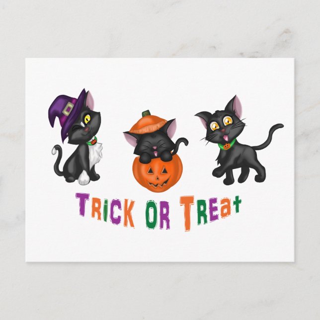 Cartão Postal Gatos de Dia das Bruxas (Frente)