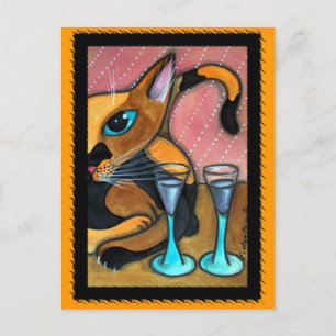 Cartão Postal Gatos de Gato e Vinho Romanciosos