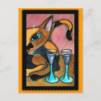 Cartão Postal Gatos de Gato e Vinho Romanciosos