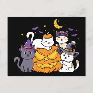 Cartão Postal Gatos de Halloween Anime Cat Kawaii Pumpkin
