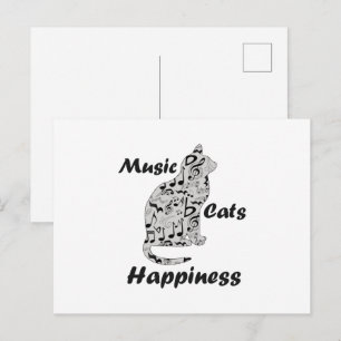 Cartão Postal Gatos de Música Felicidade - Músico Amante de Gato