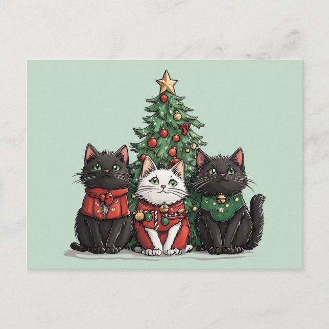 Cartão Postal Gatos de Natal bonitos (Frente)
