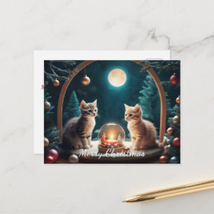 Cartão Postal Gatos de Natal Encantadores com Decoração Festiva