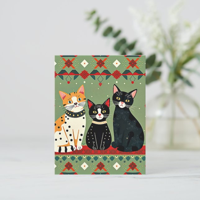 Cartão Postal Gatos de Natal retrô (Em pé/Frente)