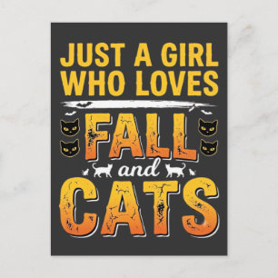 Cartão Postal Gatos de Outono Design de Halloween para Meninas_1