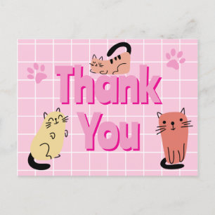 Cartão Postal Gatos Doodle Obrigado