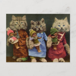 Cartão Postal Gatos e Bonecas