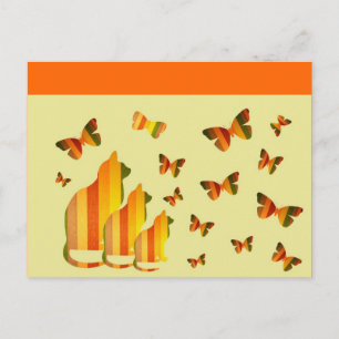 Cartão Postal Gatos e Borboletas