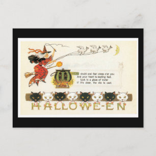 Cartão Postal Gatos e Bruxas de Halloween