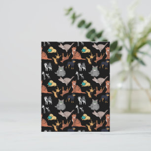 Cartão Postal Gatos E Cachorros Padrão Design Em Preto 