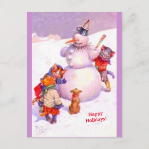 Cartão Postal Gatos e cópia fabulosa da Vintage Roxo Snowman