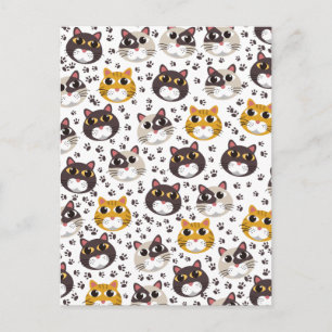 Cartão Postal Gatos e estampa de pegadas