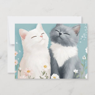Cartão Postal Gatos e flores