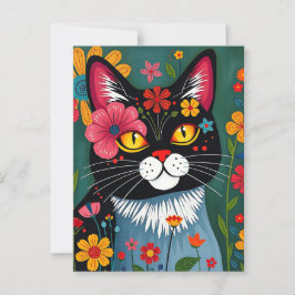 Cartão Postal Gatos e Flores de Boca-branca