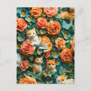 Cartão Postal Gatos e flores, Design