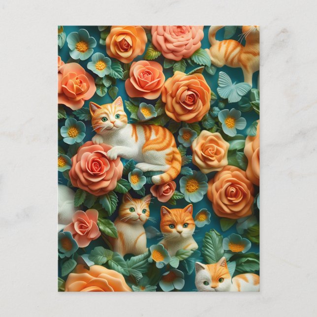 Cartão Postal Gatos e flores, Design (Frente)