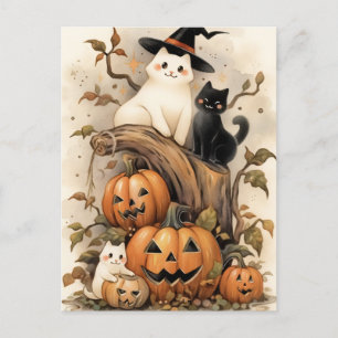 Cartão Postal Gatos e Gatinhos Bonitos no Halloween