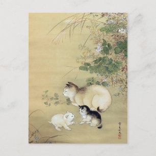 Cartão Postal Gatos e Plantas de outono, Artista desconhecido