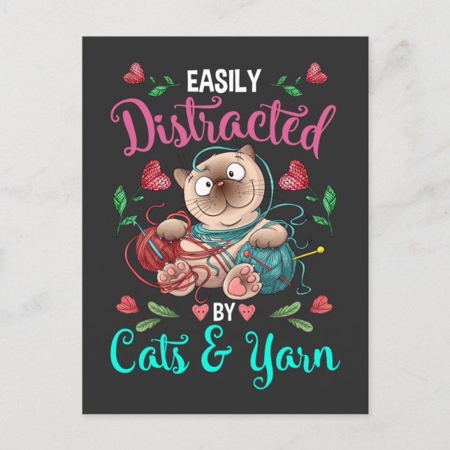 Cartão Postal Gatos e Yarn Viciados em Crochet Engraçado (Frente)