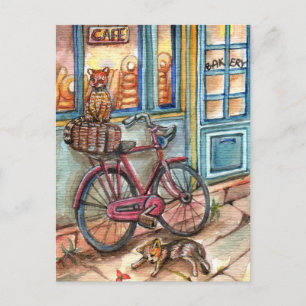 Cartão Postal Gatos em frente à padaria