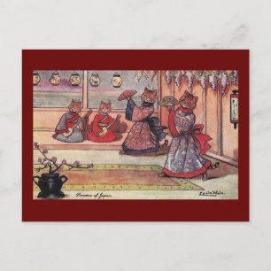 Cartão Postal Gatos em Kimonos Vintage Louis Wain