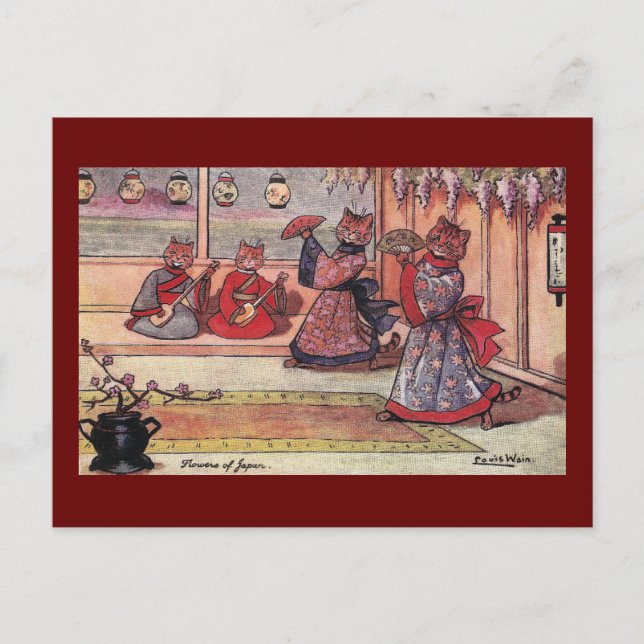 Cartão Postal Gatos em Quimonos Antigo Louis Wain (Frente)