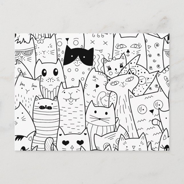 Cartão Postal Gatos engraçados com rabo preto e branco (Frente)