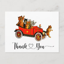 Gatos Engraçados e Bobos Carro Retro Obrigado Rote