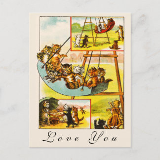 Cartão Postal Gatos Engraçados Felizes Retrô Gatinhos Brincando