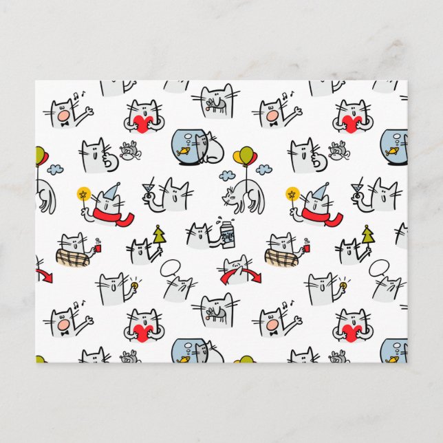 Cartão Postal Gatos engraçados, leite e magia. (Frente)