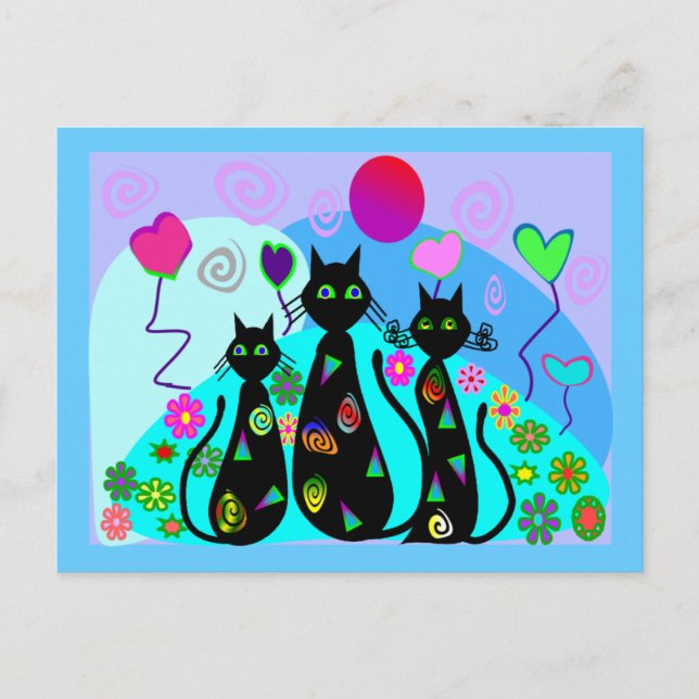 Cartão Postal "Gatos Fantasias de Verão" (Frente)