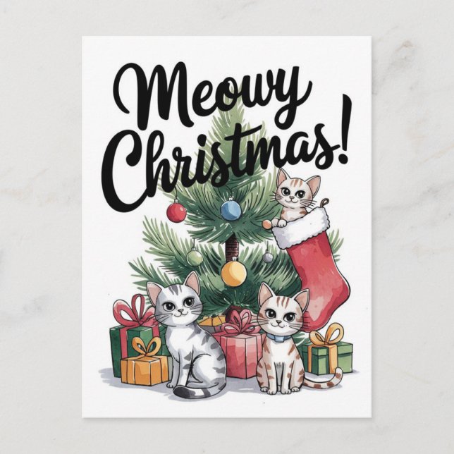 Cartão Postal Gatos Felizes De Natal (Frente)