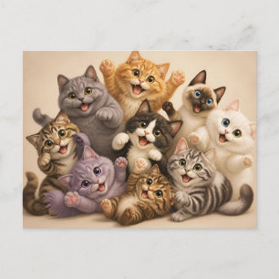 Cartão Postal Gatos Felizes Saudação