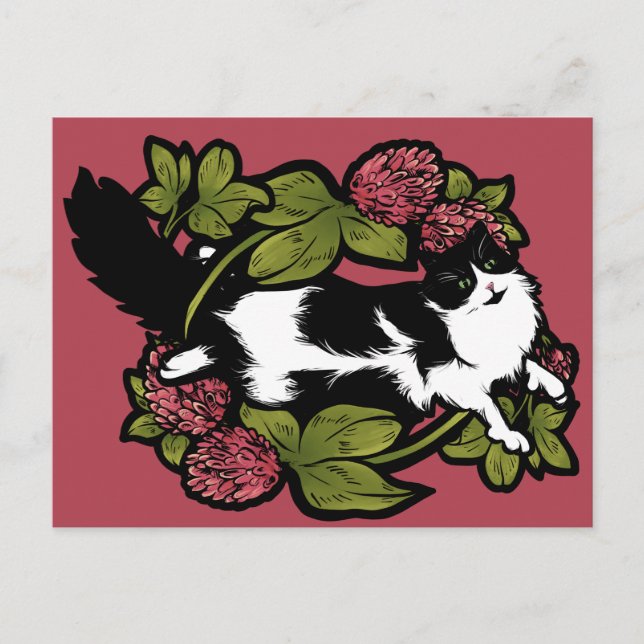 Cartão Postal Gatos Florais De Tuxedo (Frente)