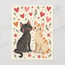 Cartão Postal Gatos Fofos do Dia dos Namorados Retrô