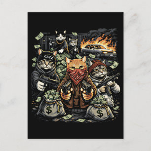 Cartão Postal Gatos Gangsters Engraçados Equipe Felina de Rua