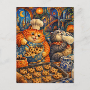 Cartão Postal Gatos Gordos Assando Biscoitos