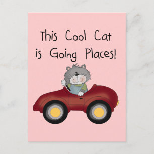 Cartão Postal Gatos indo para lugares de carro vermelho camiseta