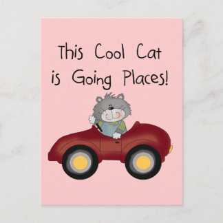 Cartão Postal Gatos indo para lugares de carro vermelho camiseta