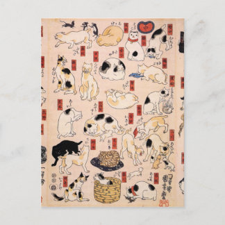 Cartão Postal Gatos nas 53 estações do Tōkaidō