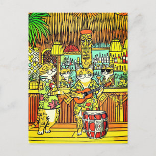 Cartão Postal Gatos nas férias de uma ilha num Bar de Tiki