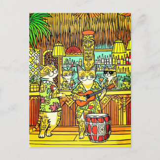 Cartão Postal Gatos nas férias de uma ilha num Bar de Tiki