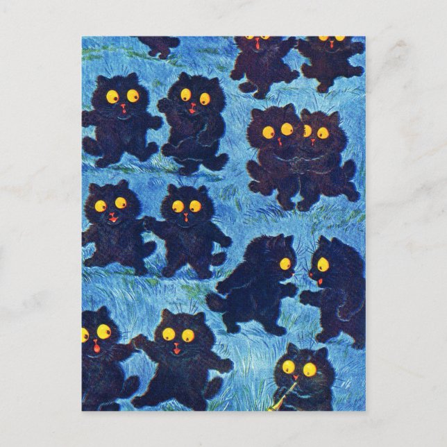 Cartão Postal Gatos Negros Dançando à Lua, Louis Wain (Frente)